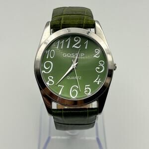 Gossip GSP472D Silver-tone Case Green Dial Band Watch Working New Battery